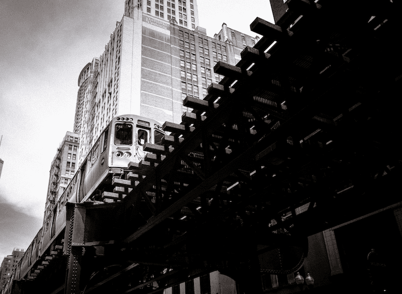 Train rail in black and white
